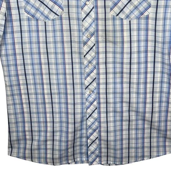 White Horse Mens Blue Plaid Western Pearl Snap Buttons Long Sleeve Shirt Large - Picture 4 of 11